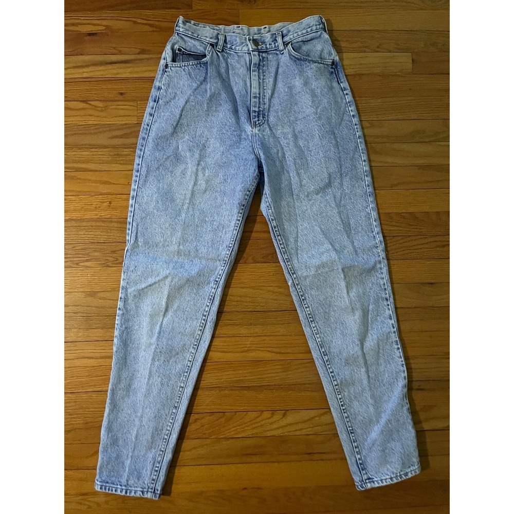 Vintage Lee High Rise Tapered Pleated Stonewashed Denim Jeans Women 14 Long USA